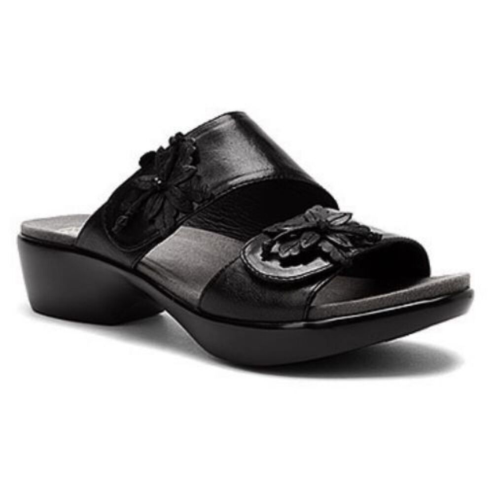 Dansko Donna Sandals Black Leather Slip-On Comfort Shoes Womens Size 7.5